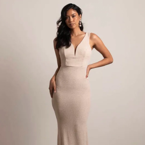 Gabriela Light Gold Deep V Glitter Bodycon Mermaid - Picture 1 of 5